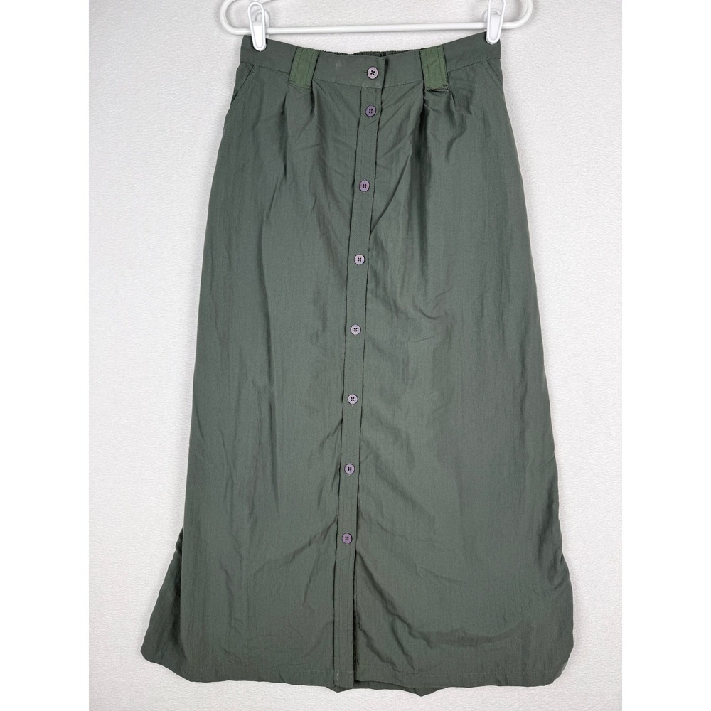 Ex Officio Maxi Skirt Womens 10/12 Green Nylon Button Front Hiking Gorpcore